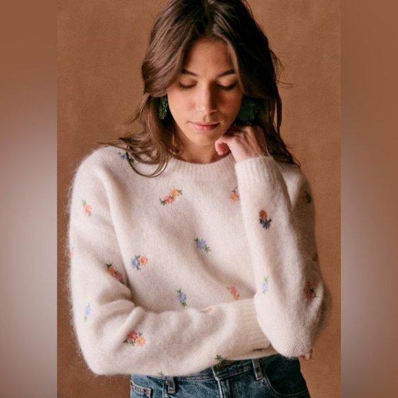 Sezane Sweaters - NEW Sezane Amanda Sweater in Spring Garden Floral Embroidery - size S